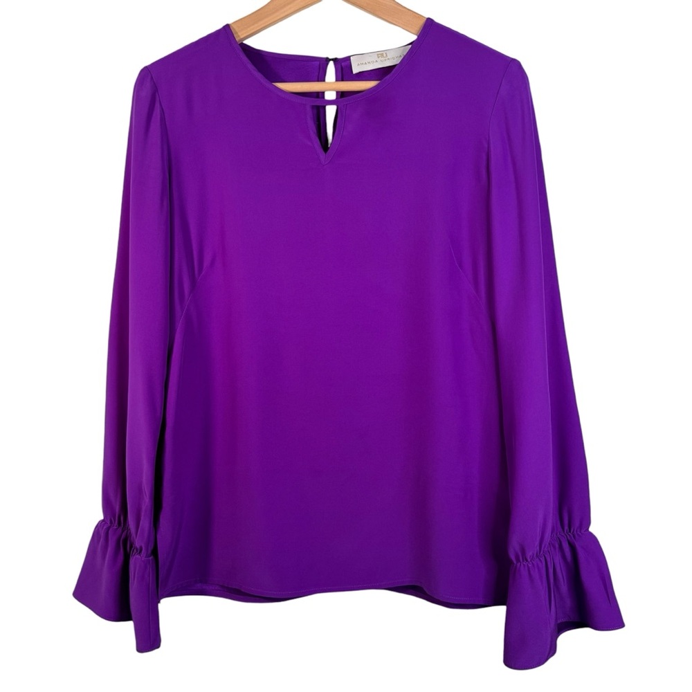 Amanda Uprichard 100% Silk Purple Ruffle Sleeve Blouse Size Small Shirt USA